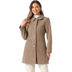 Turn Down Collar Single Breasted Winter Outwear Trench Coat Dark Beige